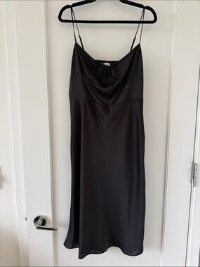 Wilfred Black Satin Slip Dress with Front Tie
